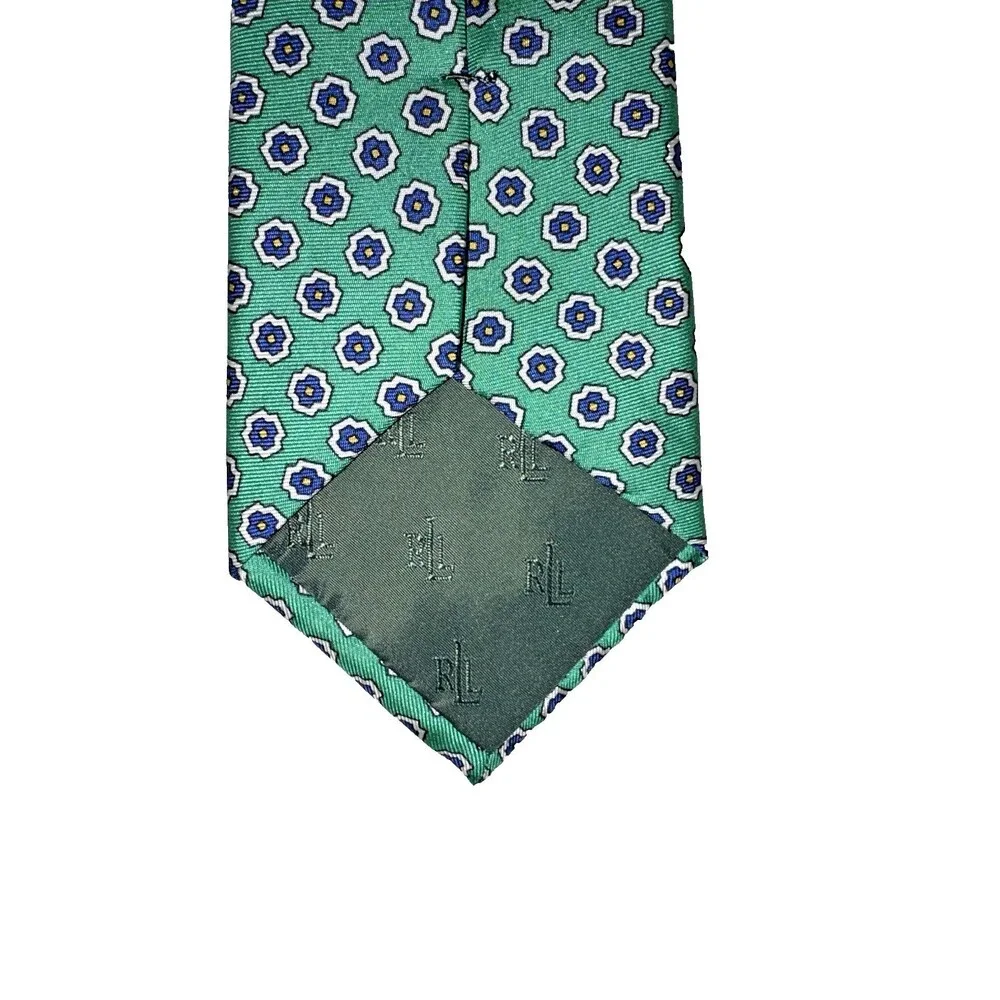 Lauren Ralph Lauren Green Silk Tie Floral Geometric Pattern Classic